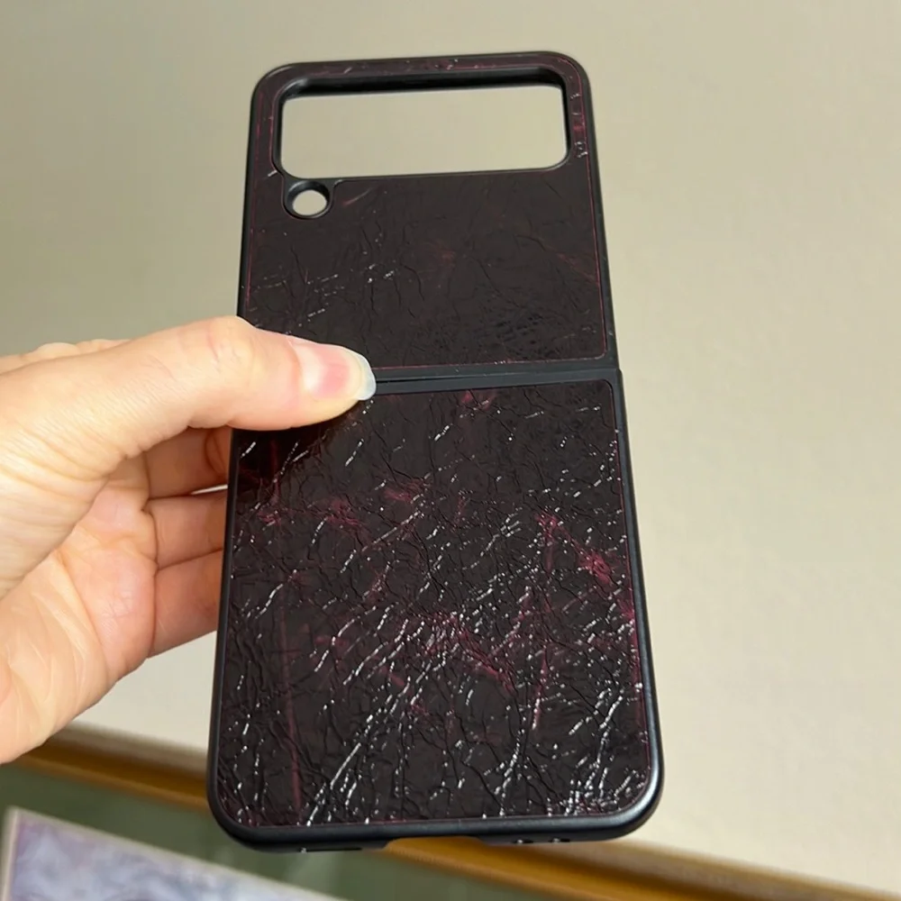 For Samsung galaxy z flip 4, z flip4 5G phone case leather dark burgundy